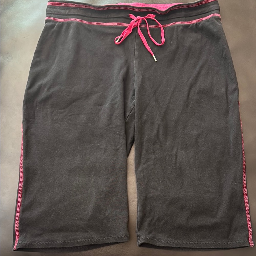 Black and Pink Athletic Shorts with Elastic Waistband